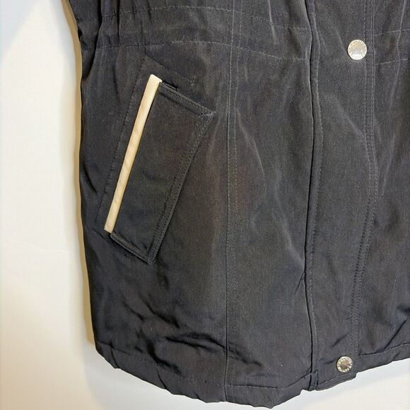 Nautica Coat Sz LP Women’s Black Ivory Polyester Zip Snap Jacket Missing Hood - Picture 3 of 16